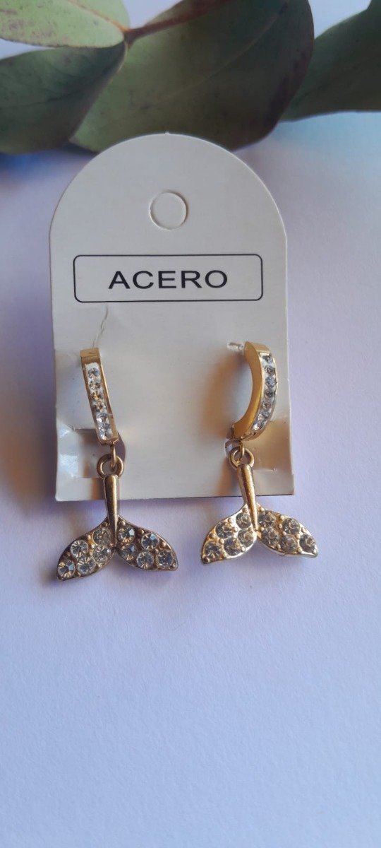 Producto - Aros acero dorado cola de sirena strass