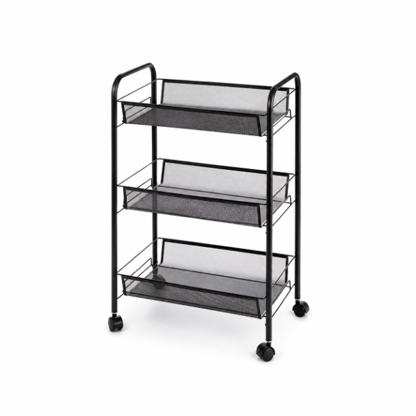 Producto - ORGANIZADOR 3 ESTANTES METALICO 63X44X25CM CON RUEDAS PLASTICAS NEGRO