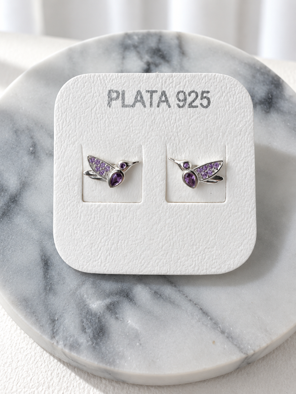 Producto - Aros colibrí con cubics amatista - 1