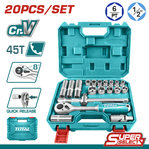 Producto - MALETÍN CON LLAVE CRIQUET, LLAVES TUBO Y ACCESORIOS 1/2 (20 PZS) - CRV - TOTAL