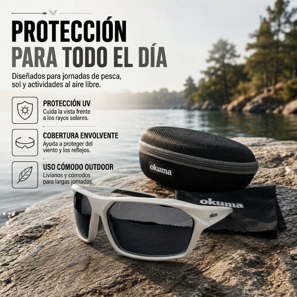 Producto - Anteojo Okuma Verde o Gris Mirror-B Espejados Polarizados UV400 Marco Blanco - 8