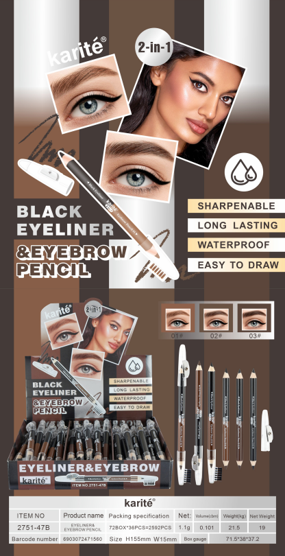 Producto - DELINEADOR DE OJO Y LAPIZ DE CEJAS 2EN1 KARITE KA2751