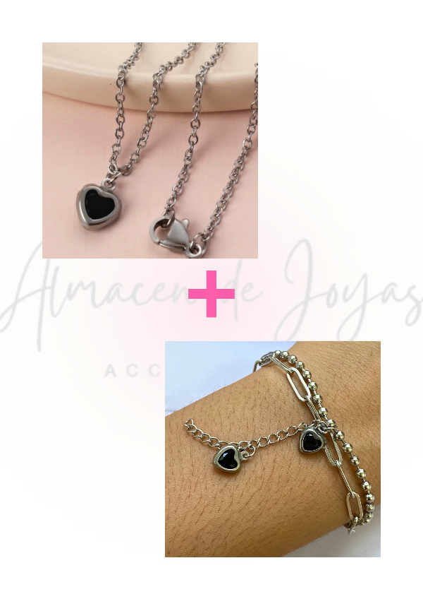 Producto - Combo Corazón negro (collar y pulsera)