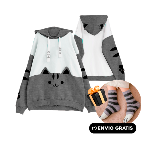 Producto - Buzo Gatito Nyan Classic Gris Moda Harajuku