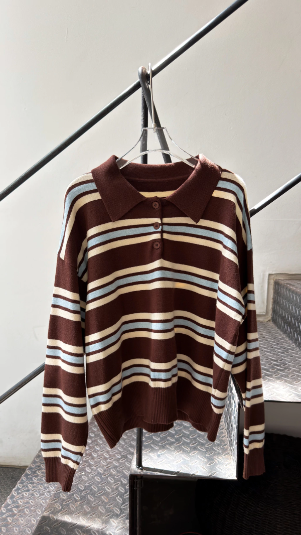 Producto - Sweaters Polo rayado Marrón