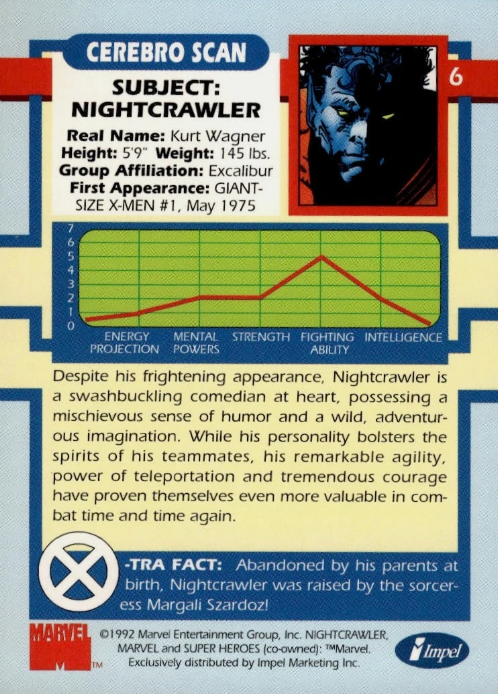 Producto - 1992 Impel The Uncanny X-Men  #6 - Nightcrawler - 1