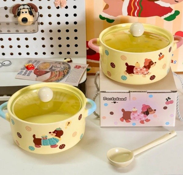 Producto - Bowl de cerámica con tapa de vidrio sweet puppy