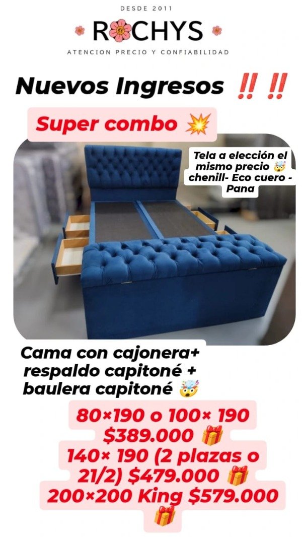 Producto - base con cajones mas baulera y respaldo color a eleccion