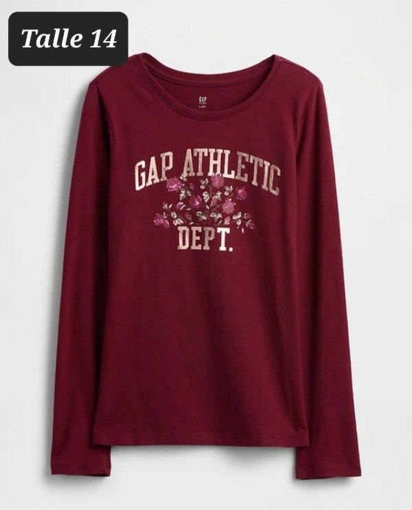 Remera manga larga gap talle 14 bordo
