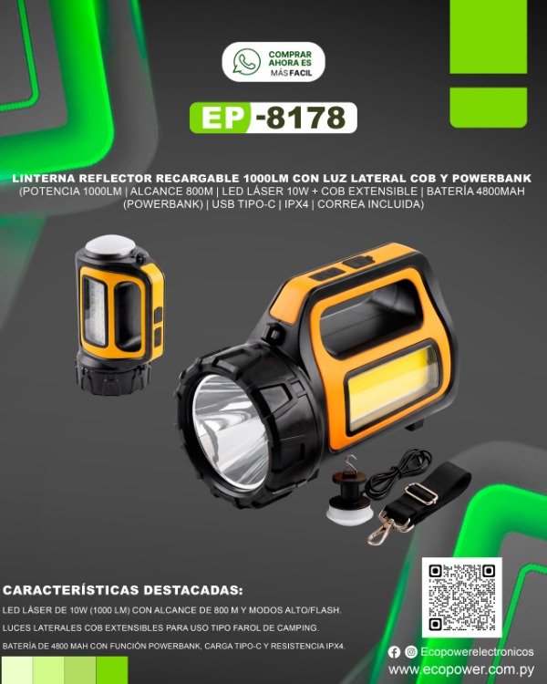 Producto - Linterna reflector recargable Ecopower EP-8178.