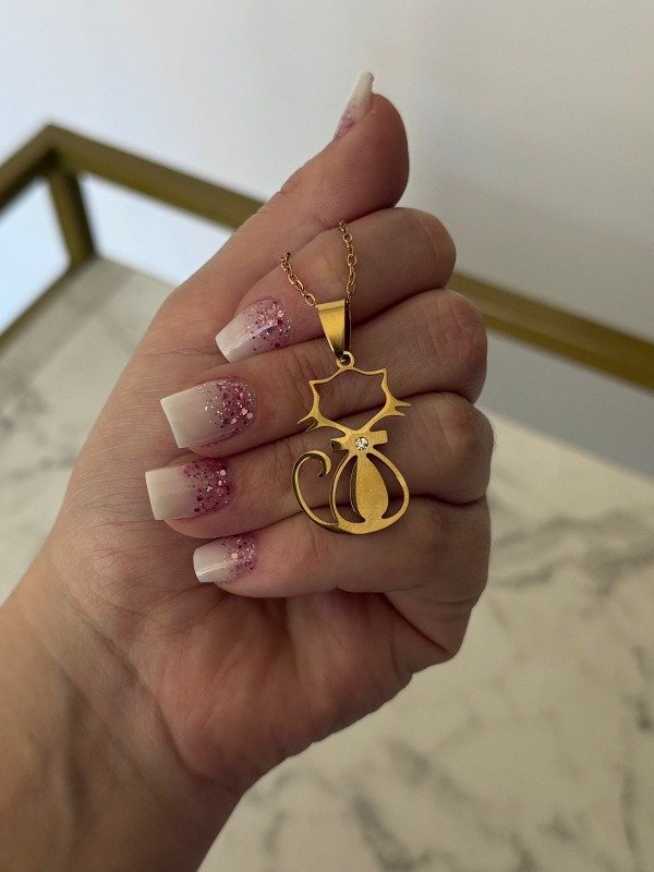 Producto - Cadena con dije GATO acero dorado