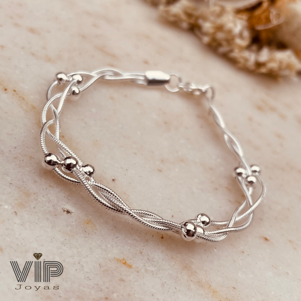 Producto - Pulsera Trenzada Bolitas Acero Blanco