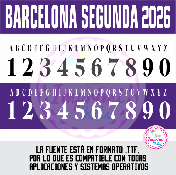 Producto - Tipografia Barcelona 2026 Camiseta Segunda Equipación Ttf Otf Numeros Dorsal DTF