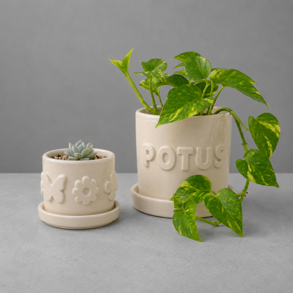 Producto - Molde para Cerámica PDF - Set de 2 Macetas con Platitos y Figuras Decoracion