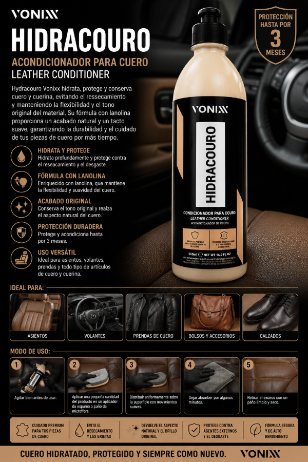 Producto - Vonixx Hydracouro 500ml Hidratante y Protector de Cuero y Cuerina