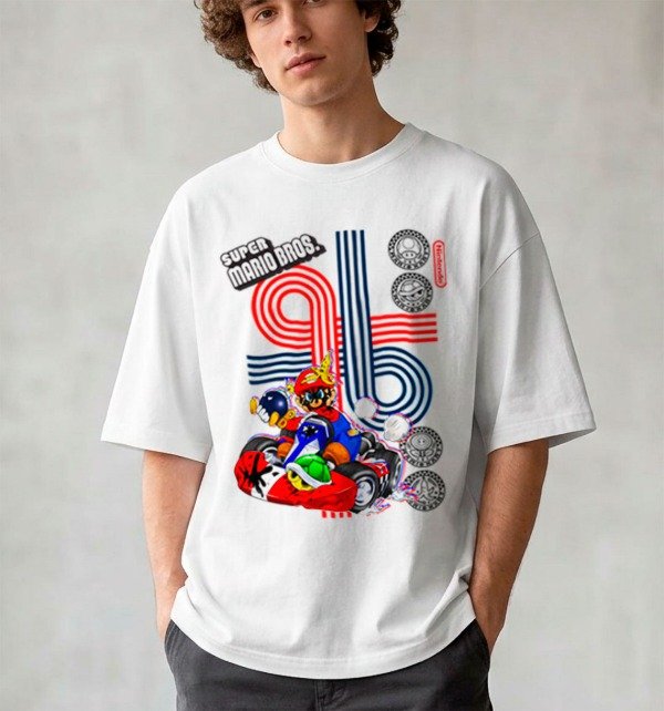 Producto - Remera Estampada Mario Kart Overzize Blanca