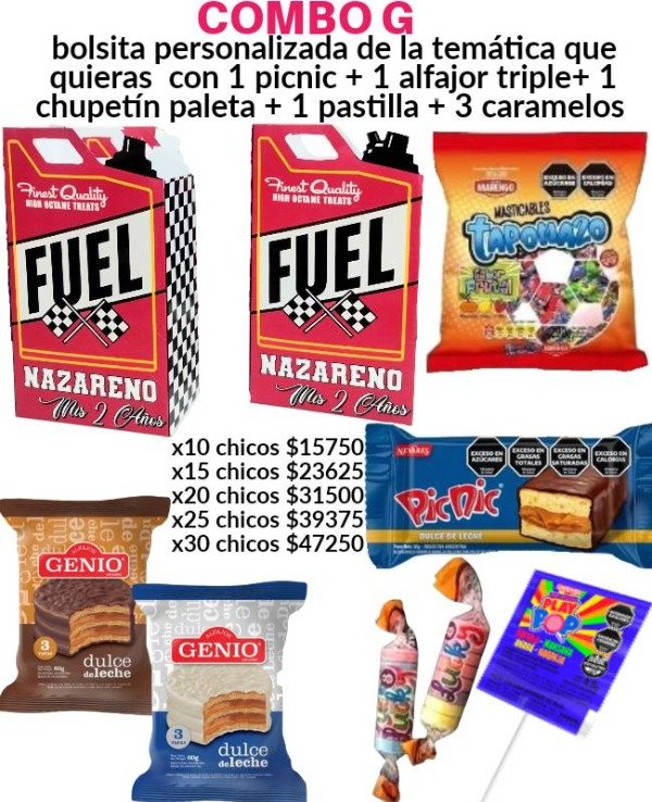 Producto - Combo G personalizado bolsita con 7 golosinas