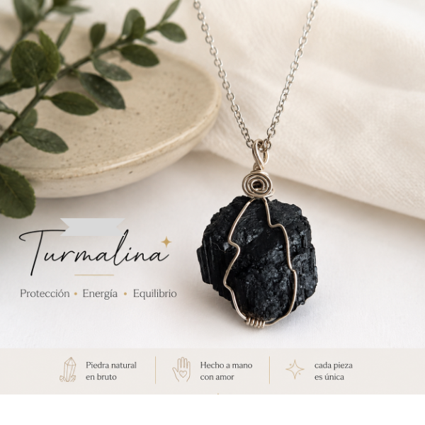 Producto - Dije de Turmalina negra natural con cadena de regalo - 0