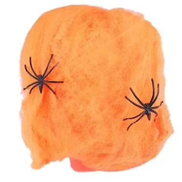 Producto - Tela de araña decorativa NARANJA o NEGRA c/ 2 arañas