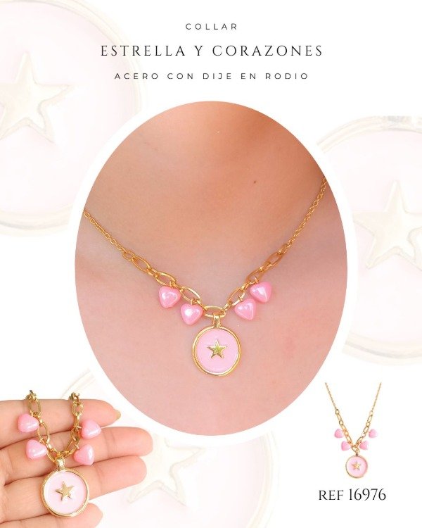 Producto - COLLAR ESTRELLA Y CORAZON ROSA REF 16976