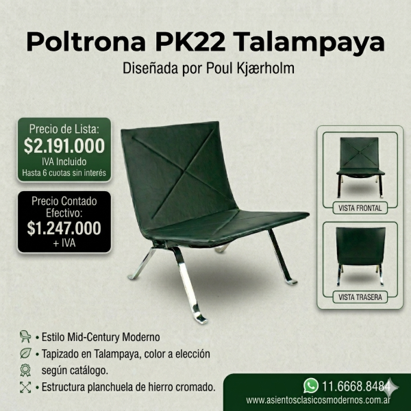Producto - POLTRONA Sillón PK22, Tapiz Talampaya, Patas Planchuela Cromada!!