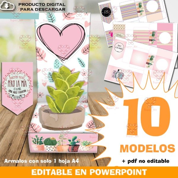Producto - Kit Imprimible Portamacetas Cactus Suculentas Dia De La Madre Editable