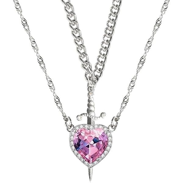 Producto - Collares: Heart and sword Pink Silver