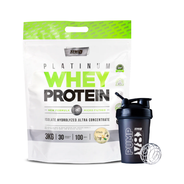 Producto - COMBO STAR NUTRITION - WHEY PROTEIN 3 KG. + SHAKER PUMP V8