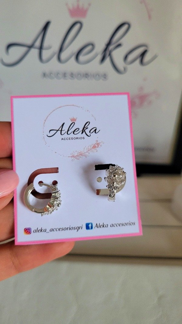 Producto - Argollas rosetón en micropavé de acero blanco