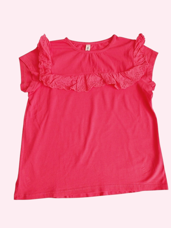 Producto - Remera manga corta rosa oscuro con broderie Trendy Talle 12