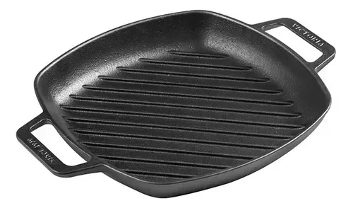Producto - Plancha Bifera Cuadrada Rayada Hierro Asas 26 Cm Victoria Color Negro