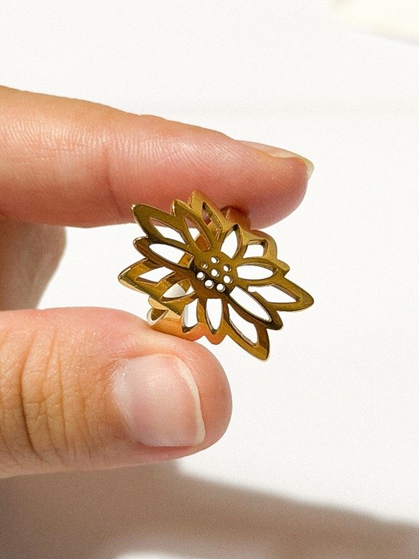 Producto - Anillo mándala-acero dorado
