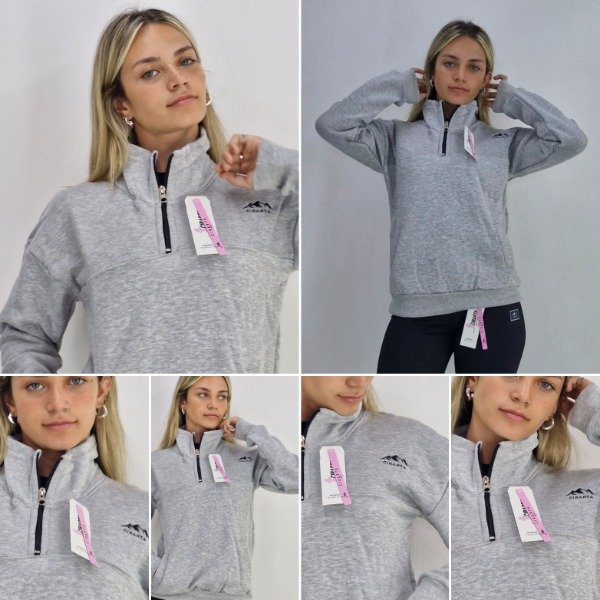 Producto - Buzo medio cierre Canguro Cibarta TDR Gris    Algodón Frisado Suave