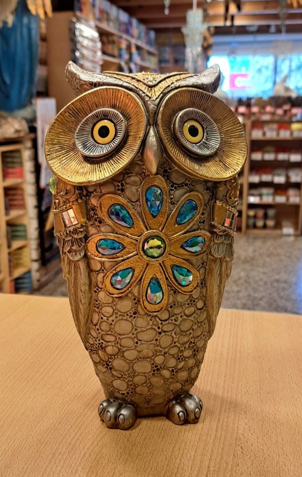 Producto - Lechuza decorada plateado y dorado 27 cm