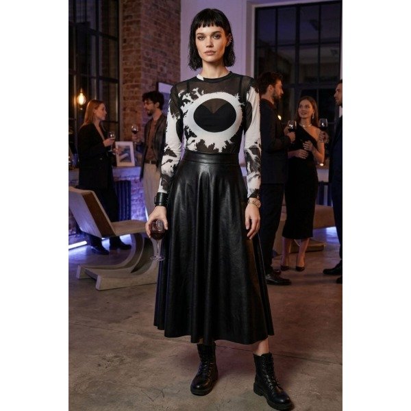 Falda campana ecocuero negra