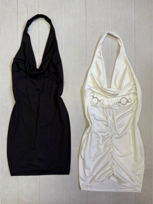 Producto - [8032] Vestido buche cadenas p/atar espalda cola fruncida microfibra