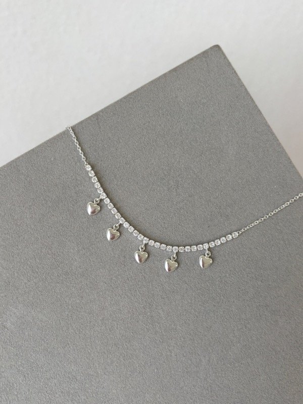 Producto - Collar Cristales y Corazones Colgantes Acero Blanco