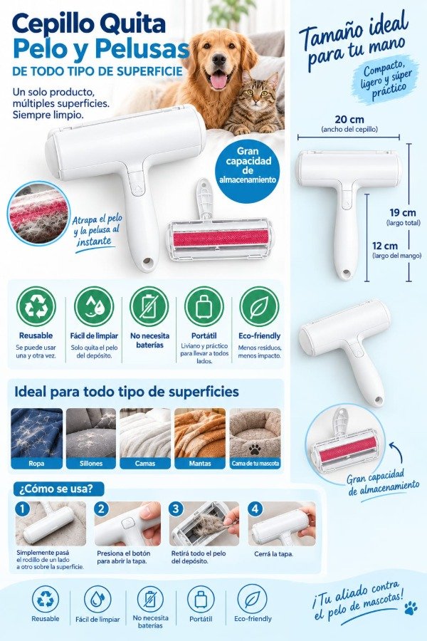 Producto - Cepillo quita pelos y pelusas, Perros, Gatos, Ropa, Sillones - 1