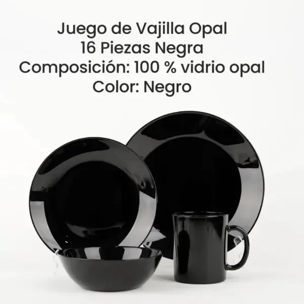 Producto - SET DE VAJILLA REDONDO 16 PIEZAS VIDRIO OPAL NEGRO CAROL - 2