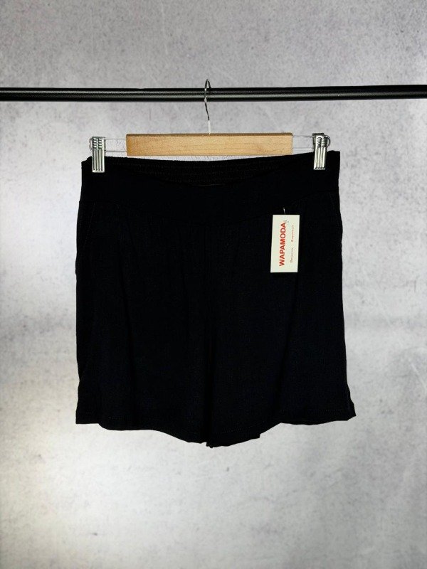 Producto - SHORT PETRA NEGRO LINO ELASTIZADO CON CINTURA