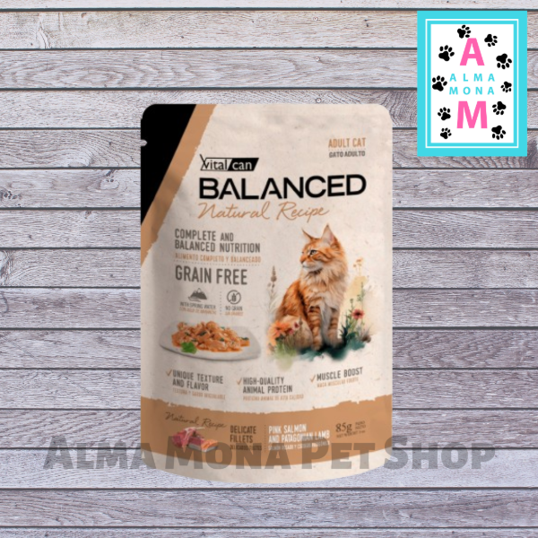 Producto - Vital Can Balanced Natural Recipe Sobre Alim Húmedo Gato Ad Salm y Cordero 85 gr