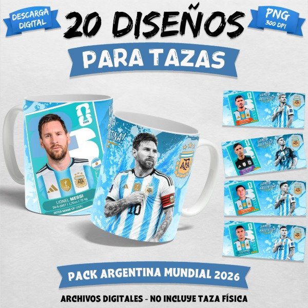 Producto - Pack 20 Diseños / Plantillas Para Tazas Argentina Mundial FiFa 2026 Sublimación