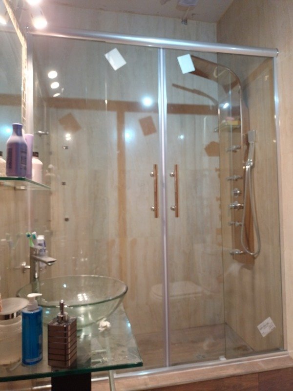 Producto - Mampara corrediza 4 paños vidrios de 8 mm Medidas  1550 X 2000 mts. - 0