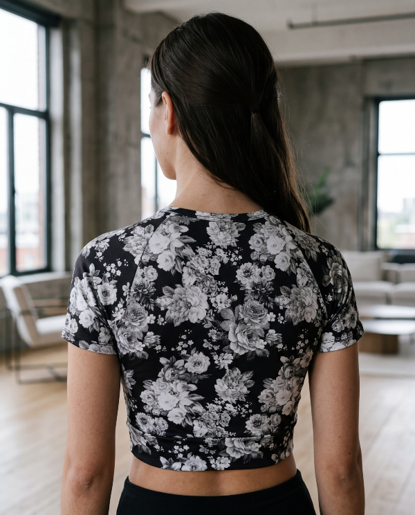 Producto - CROP TOP FLORAL BLANCO Y NEGRO - 1