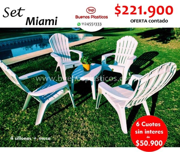 Producto - Set 4 sillones Miami blancos + mesa