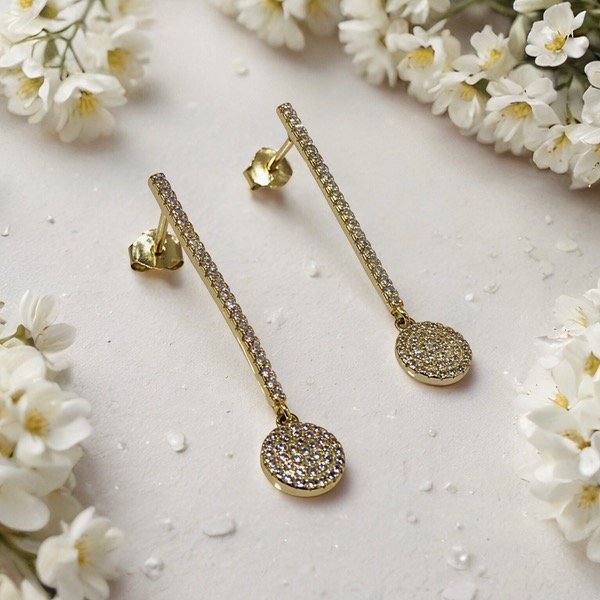Producto - Aros Colgantes Ruddy piedras cubic Plata 925 Dorado