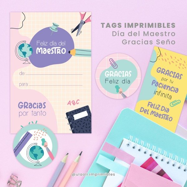 Producto - Tags Imprimibles Día del Maestro "Gracias Seño"