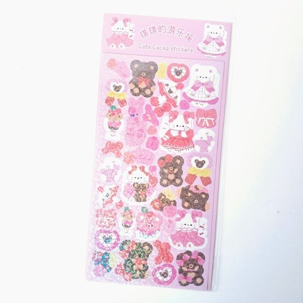Producto - Plancha de stickers Holográfica - Gatito y Osito Lolita