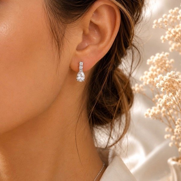 Producto - Aros pasantes gota con cubic Plata 925 - 1