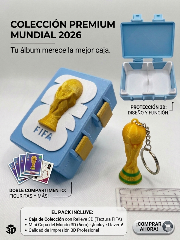Producto - Caja Organizadora Doble Figuritas + LLAVERO COPA MUNDIAL 2026